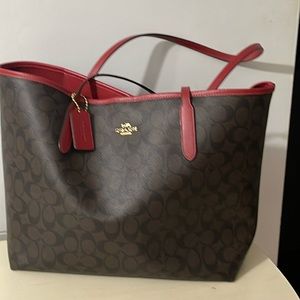 Coach City Tote in Signature Canvas Red F5696 with matching wallet and insert